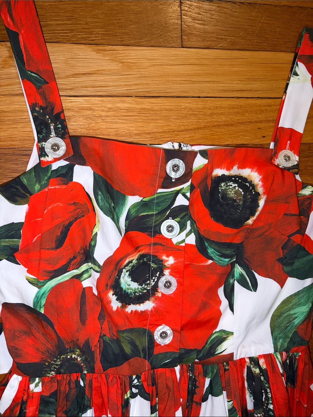 Dolce & Gabbana Cotton Sun Dress with Anemone - Red Floral Midi - IT 44 - US 8 - Picture 7 of 12